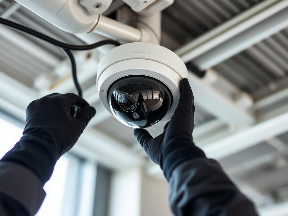 Caméra dôme installée au plafond d'un bâtiment professionnel