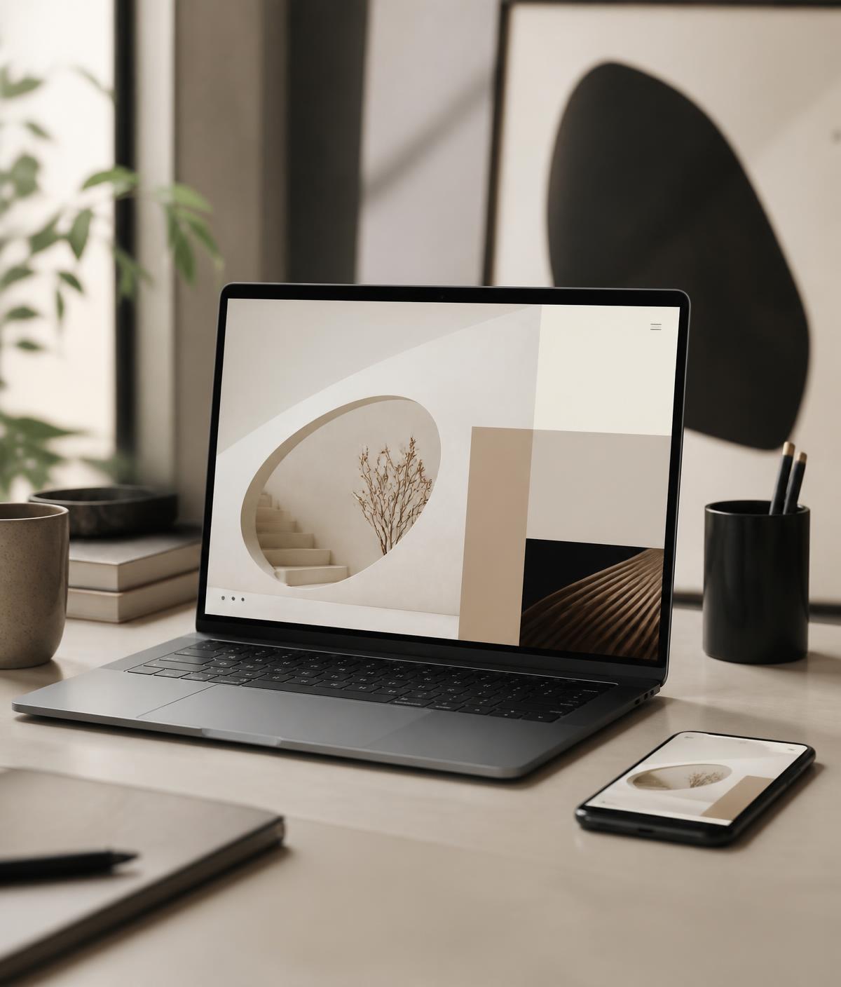 Ordinateur portable et smartphone présentant une interface de site élégante